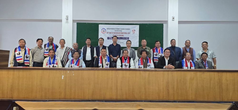 Members of the Naga People's Front (NPF) Elders Council and party leaders pose for a photograph during the observation of the 36th UN International Day of Older Persons at the NPF Kohima Division conference hall on October 1.